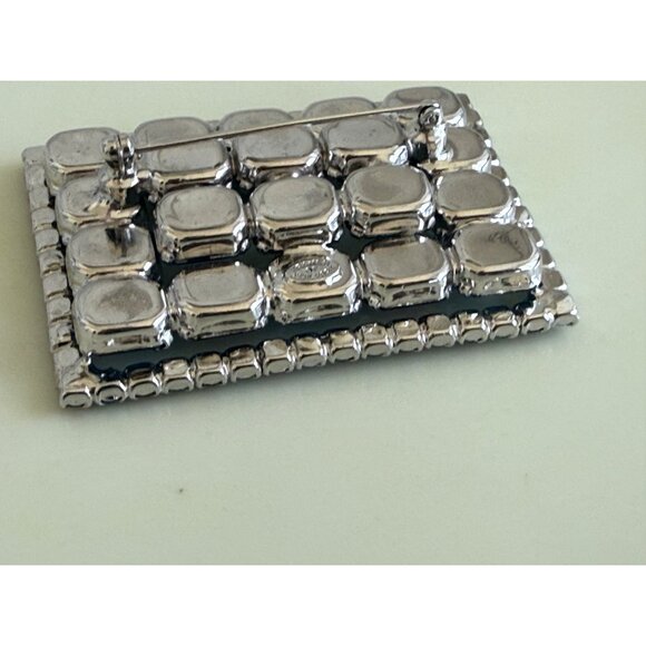 Vintage 50's Kramer NY Rhinestone Rectangle Brooch Blue Pale Lavender - Picture 7 of 10